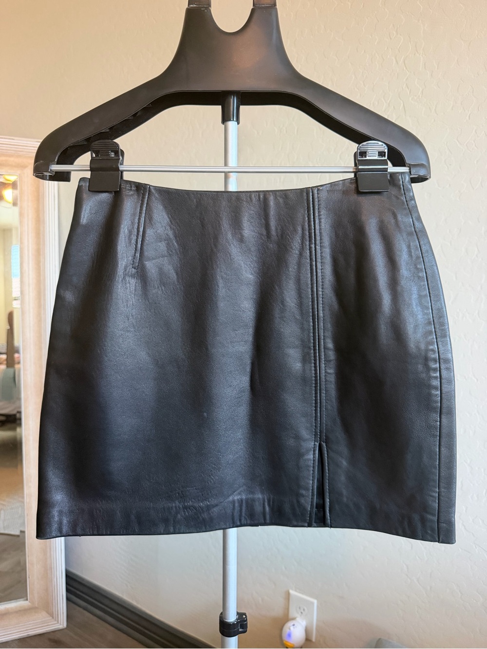 Express Black Leather Mini Skirt with Front Slit